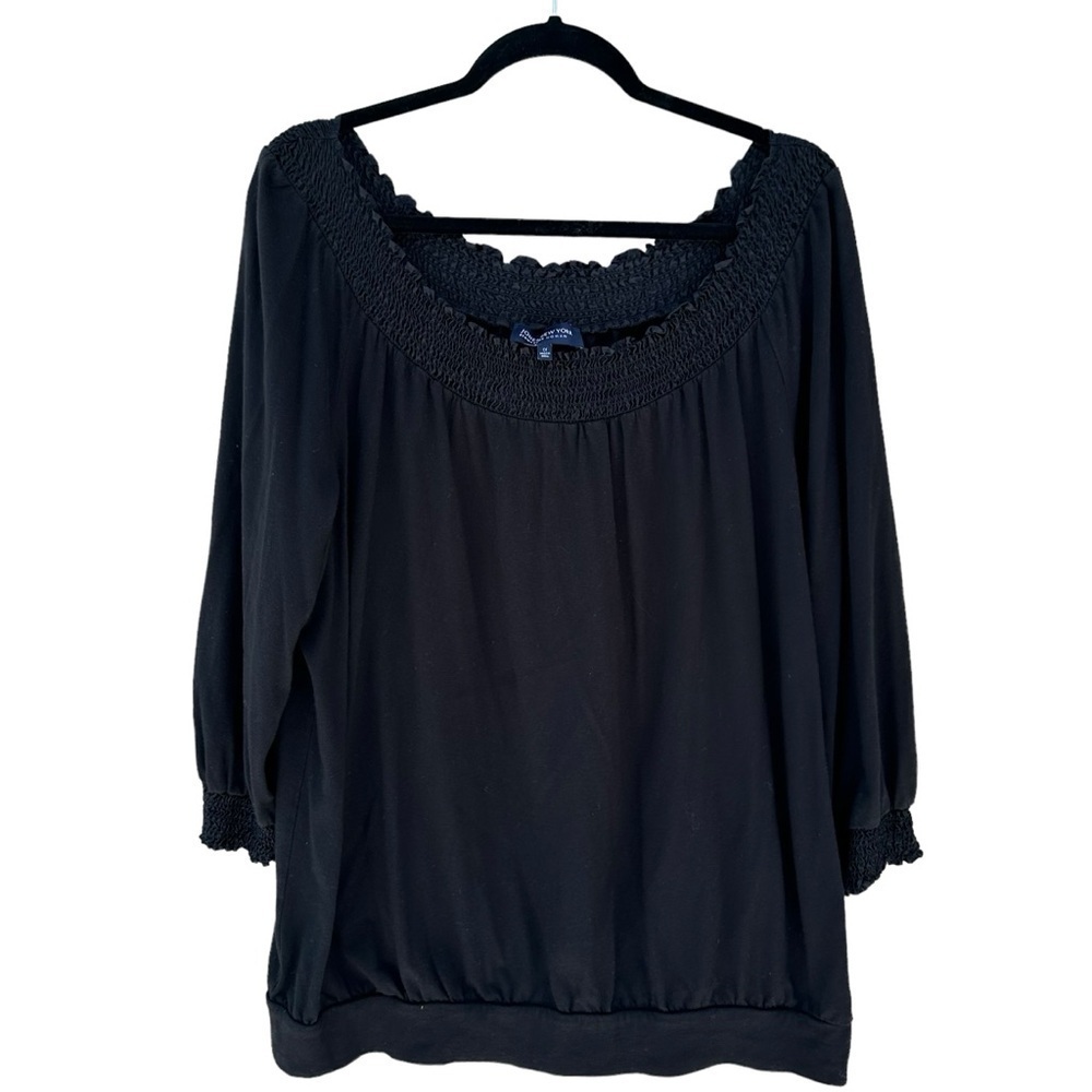 Jones New York Signature Woman 3/4 Sleeve Black Jersey Peasant Top, 1X